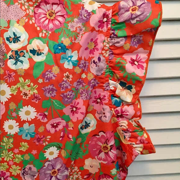 🌸NWOT Orange Floral Silk Bow Tie Ruffle Top (M)🌸 - Picture 12 of 14
